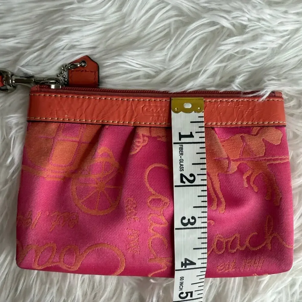 COACH Orange Pink Horse Carriage Canvas Wristlet